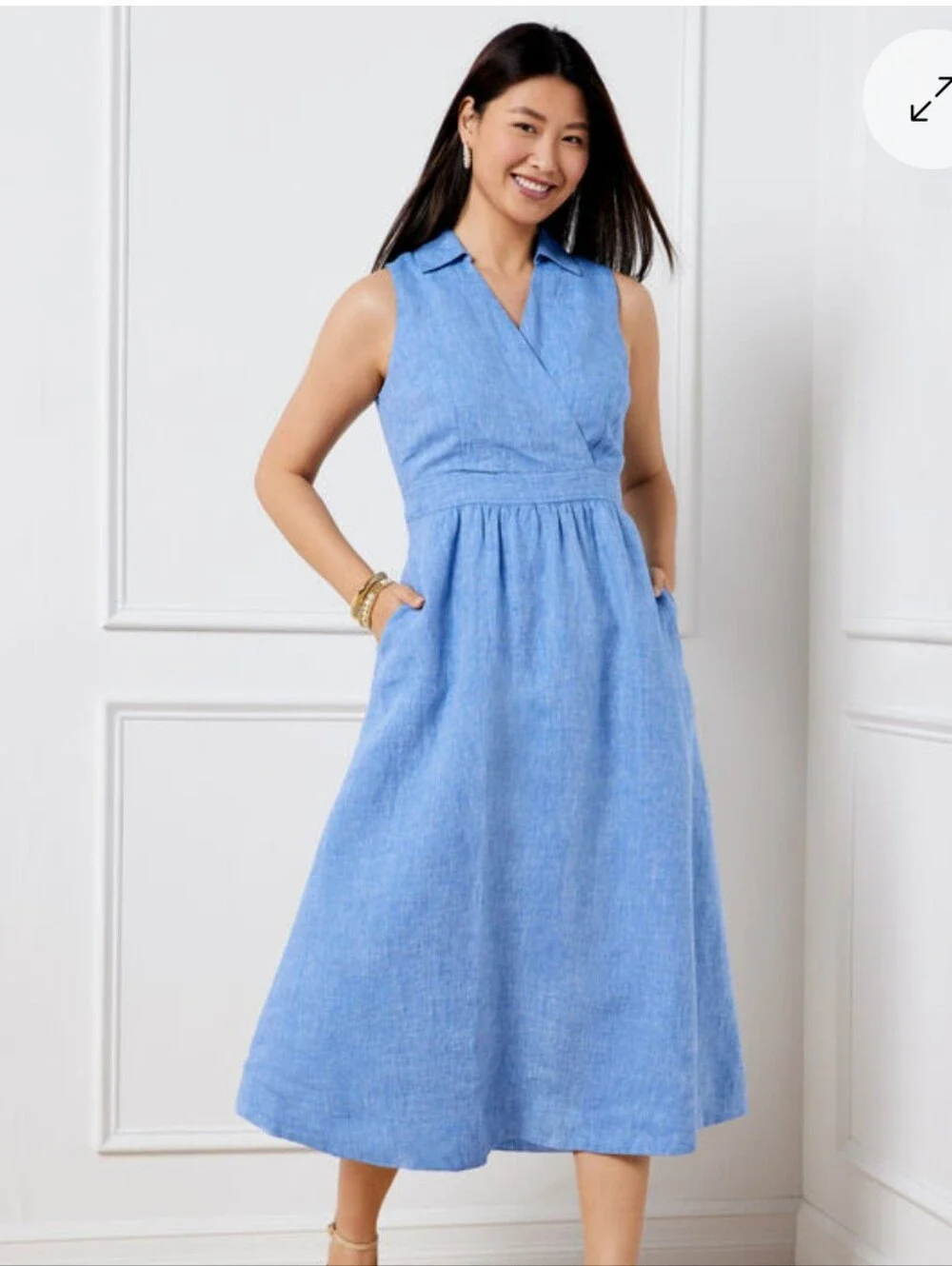 Women's Talbot's Linen Blue Faux Wrap Midi Dress Size 8 - Picture 1 of 10
